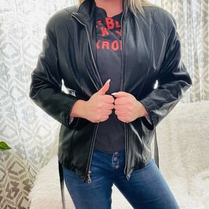 Vintage Wilson’s Leather Jacket Zip Up Black Genuine Leather Large unisex Y2K